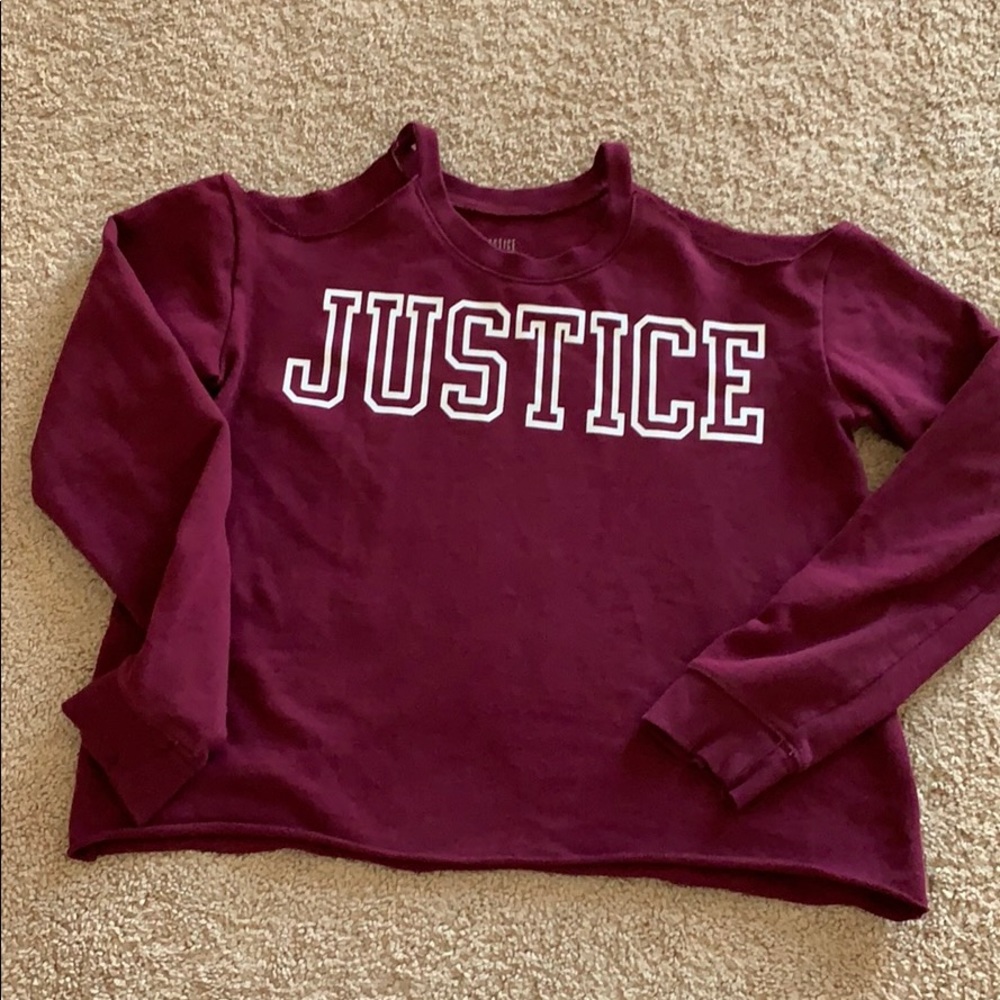 Justice girls maroon cold shoulder sweater